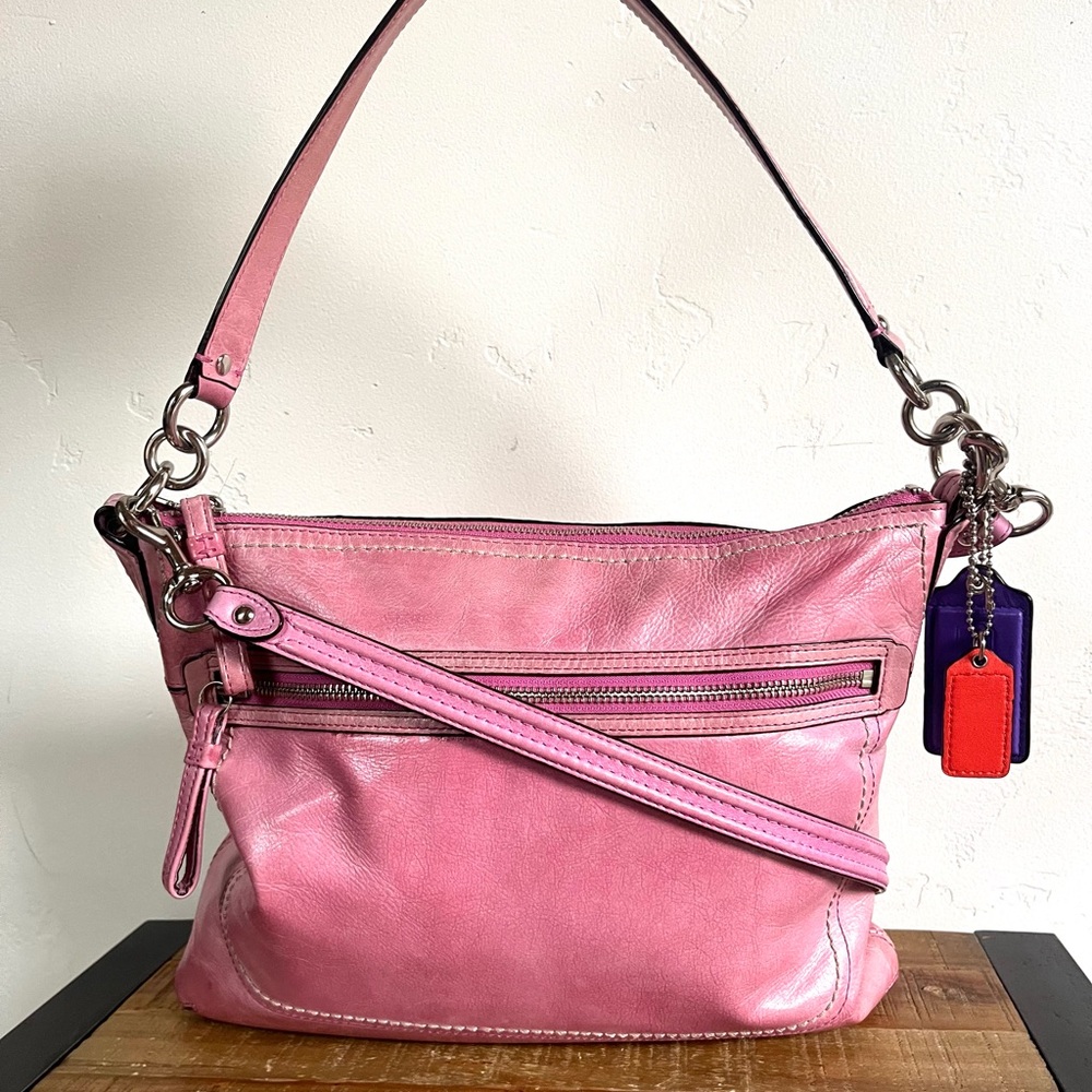 Coach 22421 Poppy Pink Leather Bag w Purple and Orange Hang Tag & Crossbody